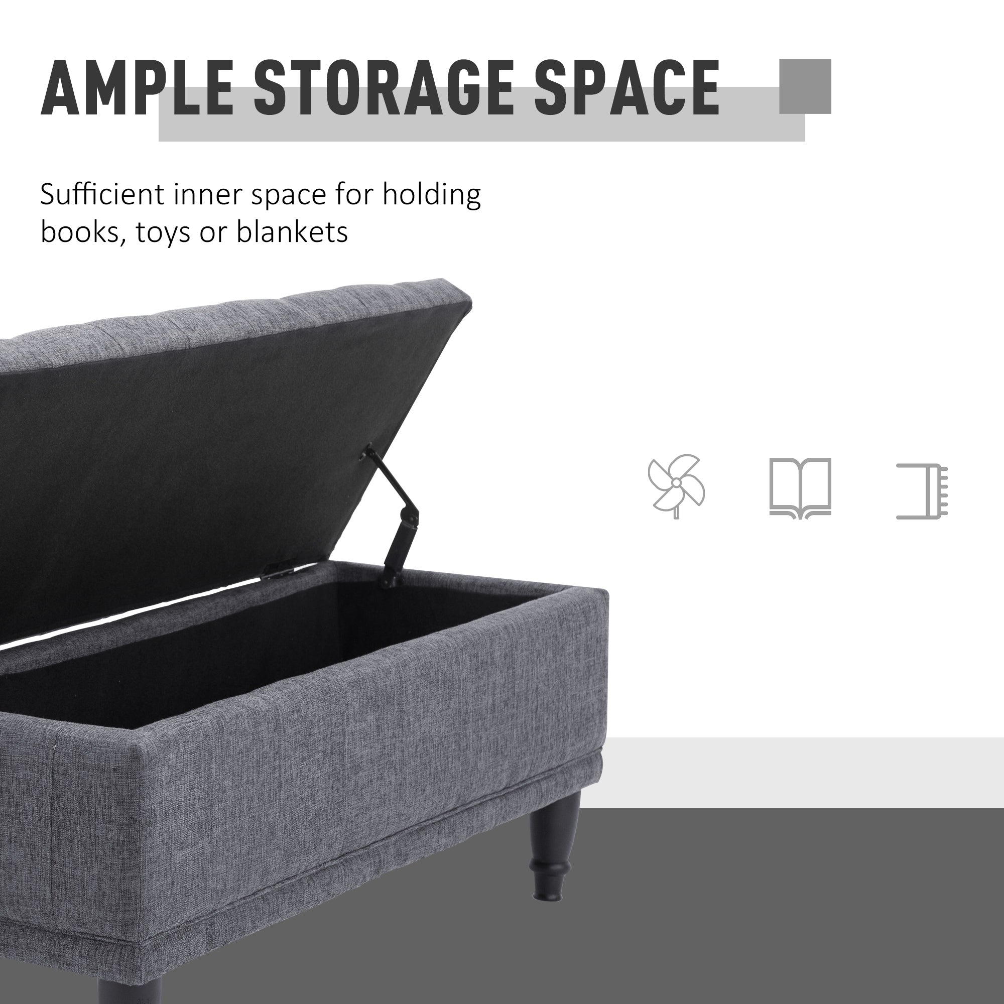Storage Ottoman Bench - Dark Grey 42" Linen-DECOROLALA