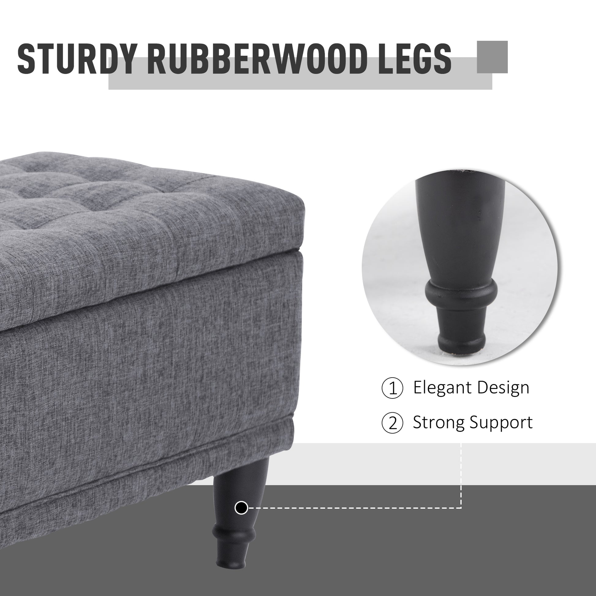 Storage Ottoman Bench - Dark Grey 42" Linen-DECOROLALA