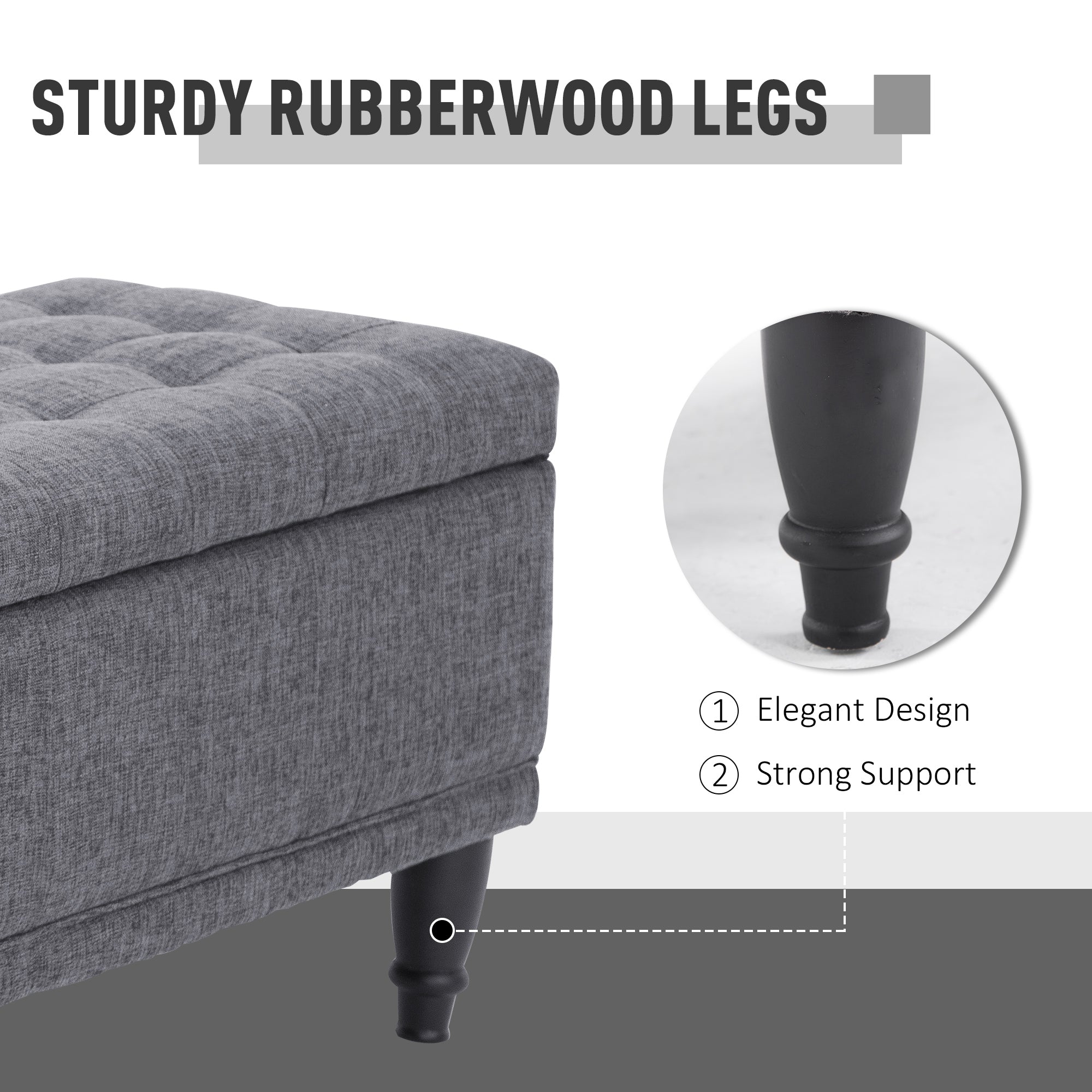Storage Ottoman Bench - Dark Grey 42" Linen-DECOROLALA
