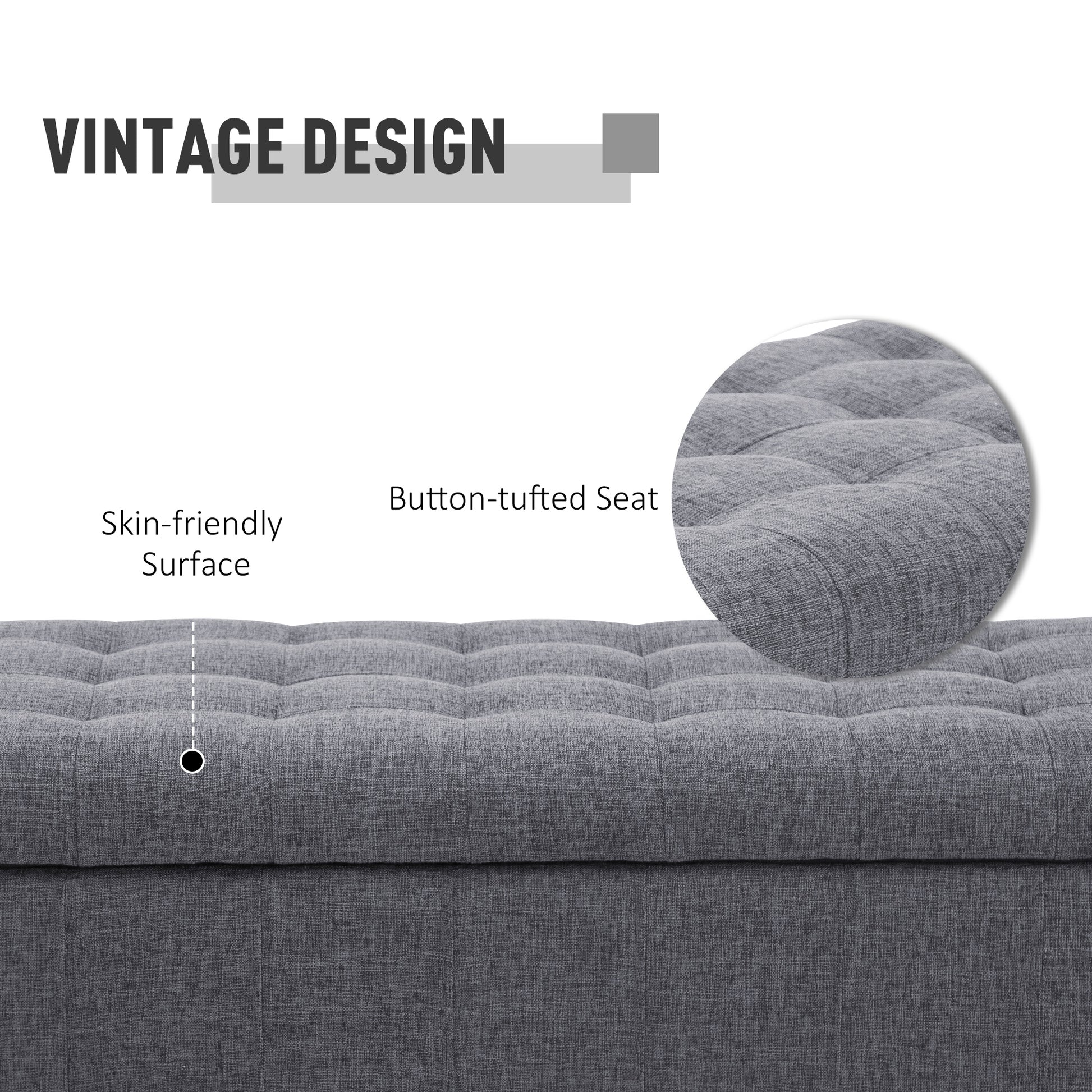Storage Ottoman Bench - Dark Grey 42" Linen-DECOROLALA