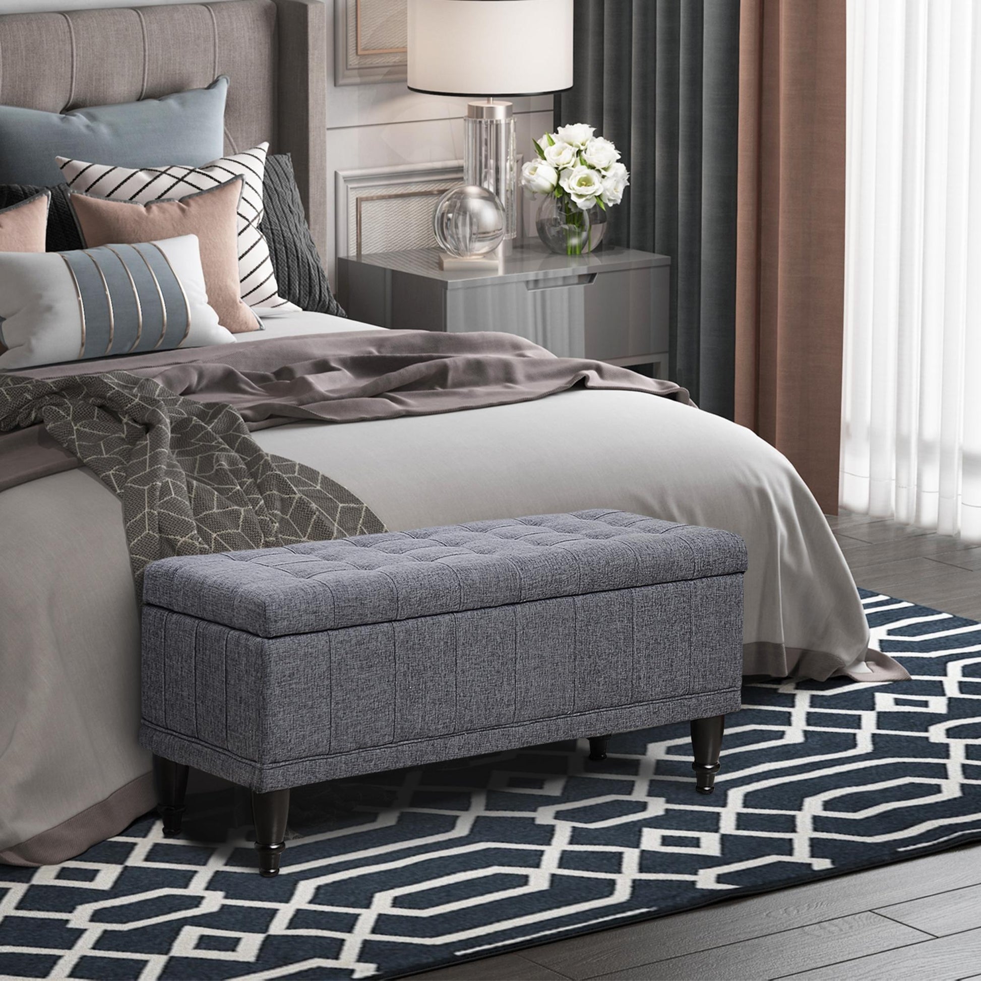 Storage Ottoman Bench - Dark Grey 42" Linen-DECOROLALA