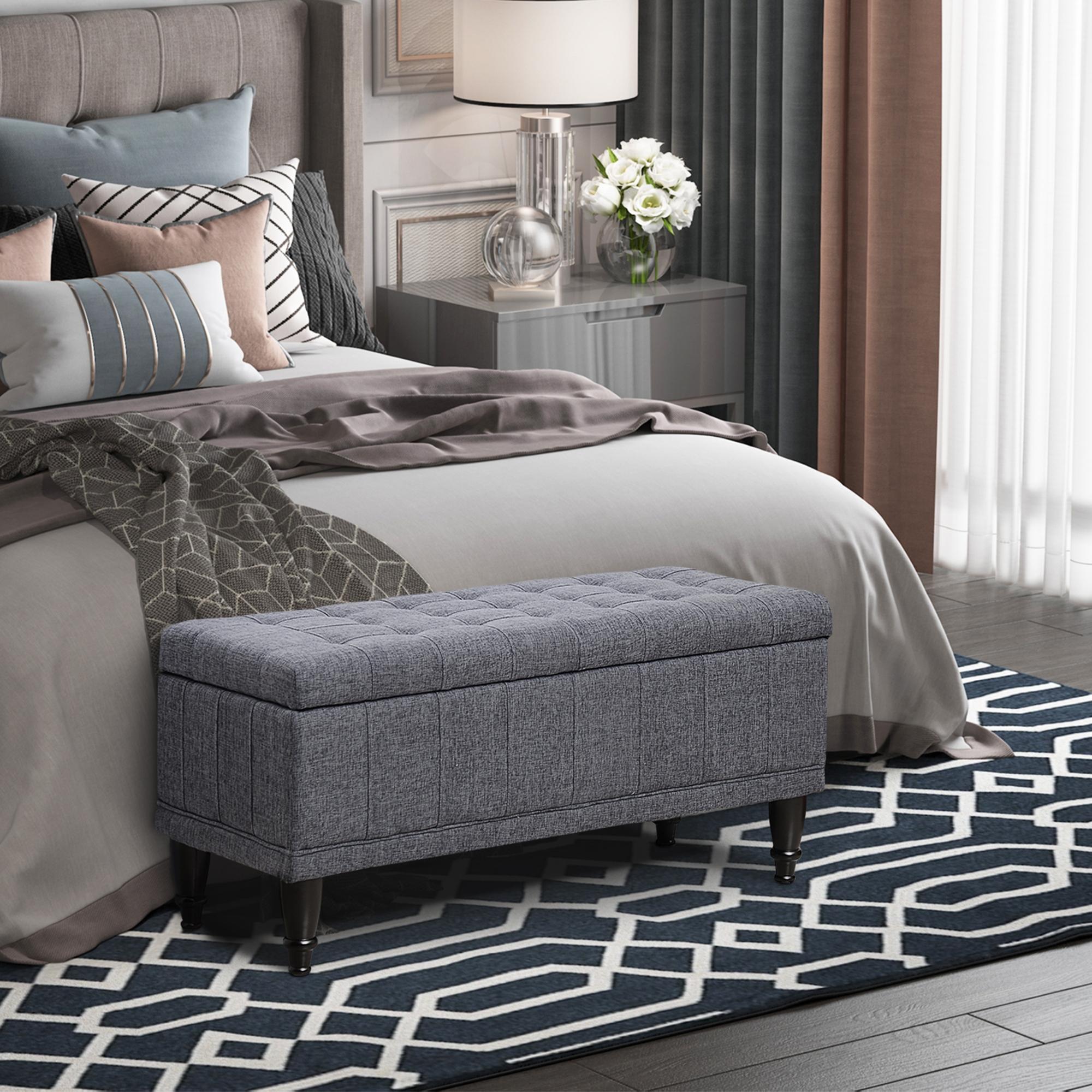 Storage Ottoman Bench - Dark Grey 42" Linen-DECOROLALA