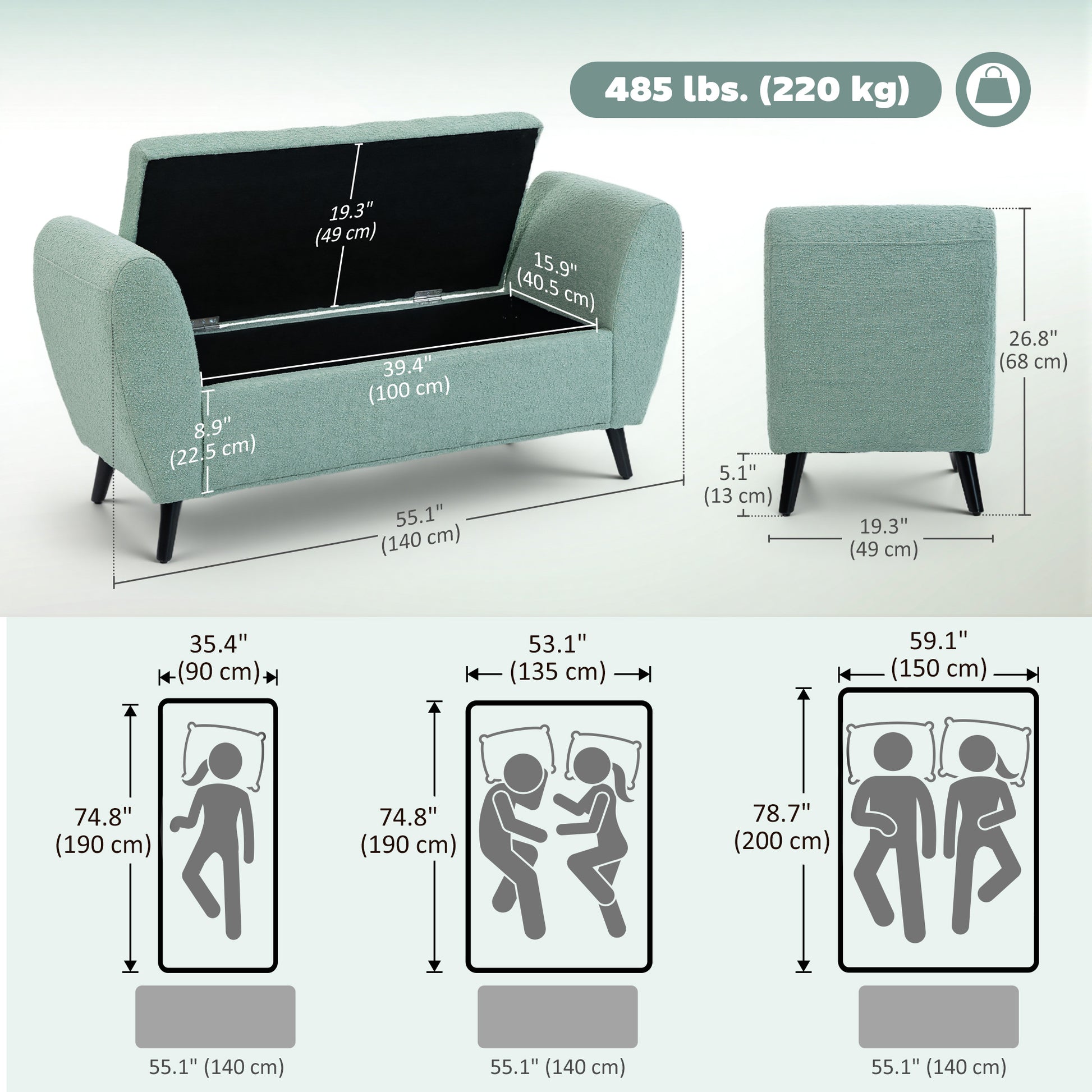 Storage Ottoman Bench - Green 55"-DECOROLALA