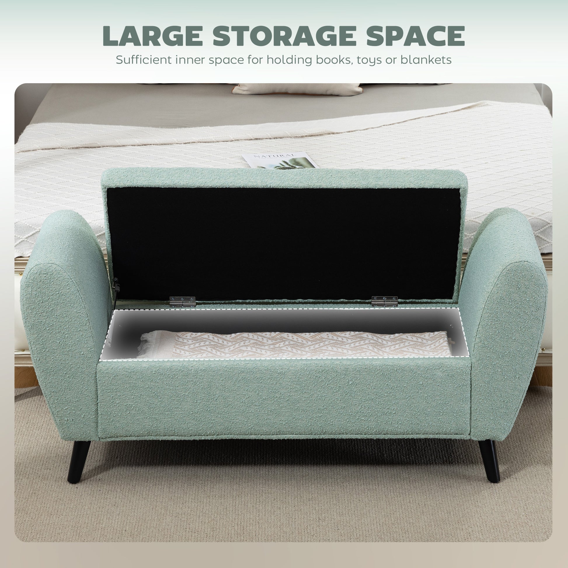 Storage Ottoman Bench - Green 55"-DECOROLALA