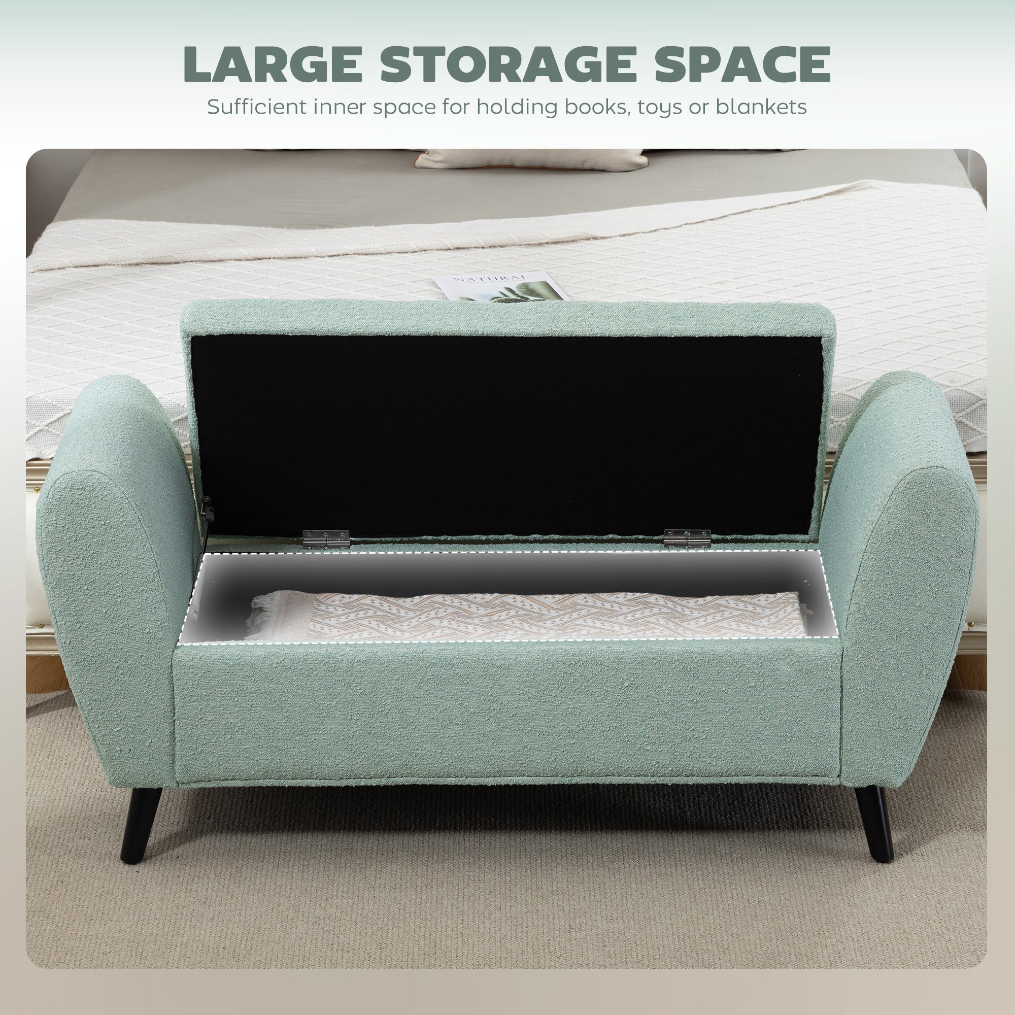 Storage Ottoman Bench - Green 55"-DECOROLALA