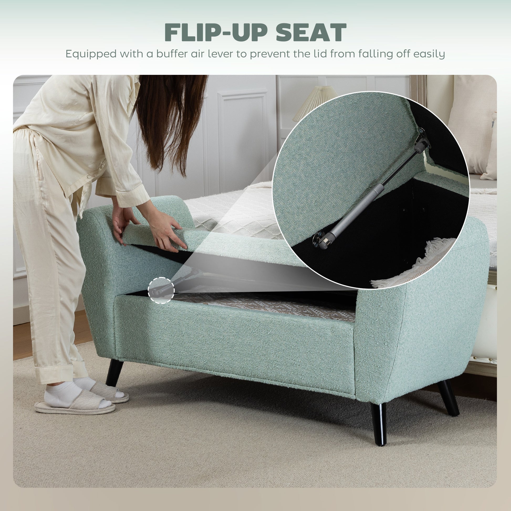 Storage Ottoman Bench - Green 55"-DECOROLALA