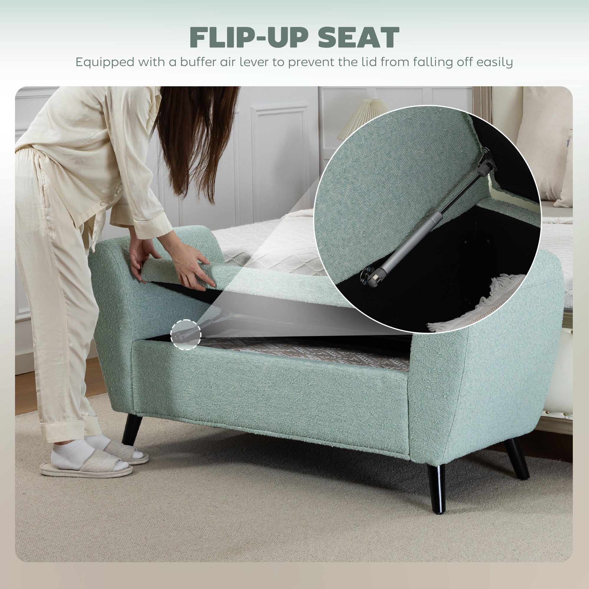 Storage Ottoman Bench - Green 55"-DECOROLALA
