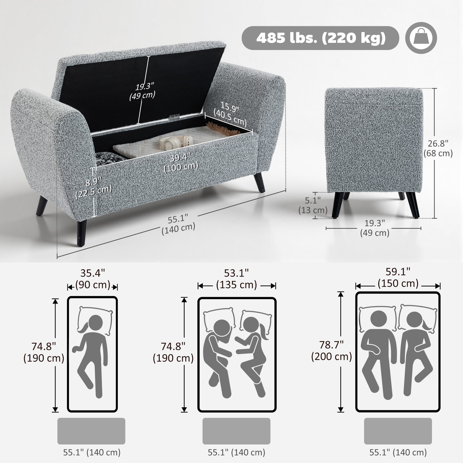 Storage Ottoman Bench - Grey 55"-DECOROLALA