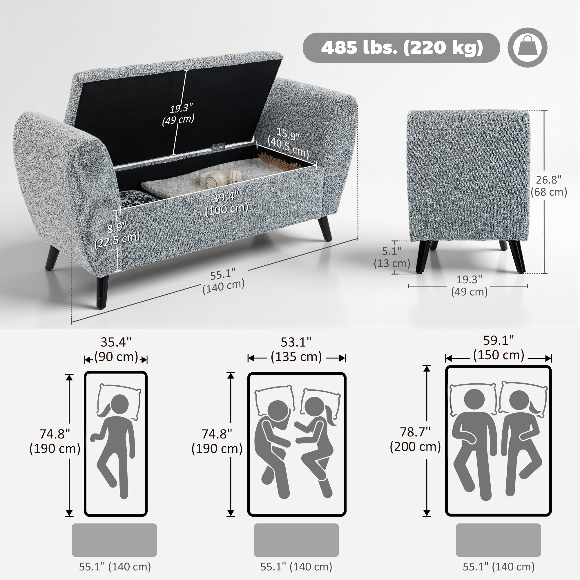 Storage Ottoman Bench - Grey 55"-DECOROLALA