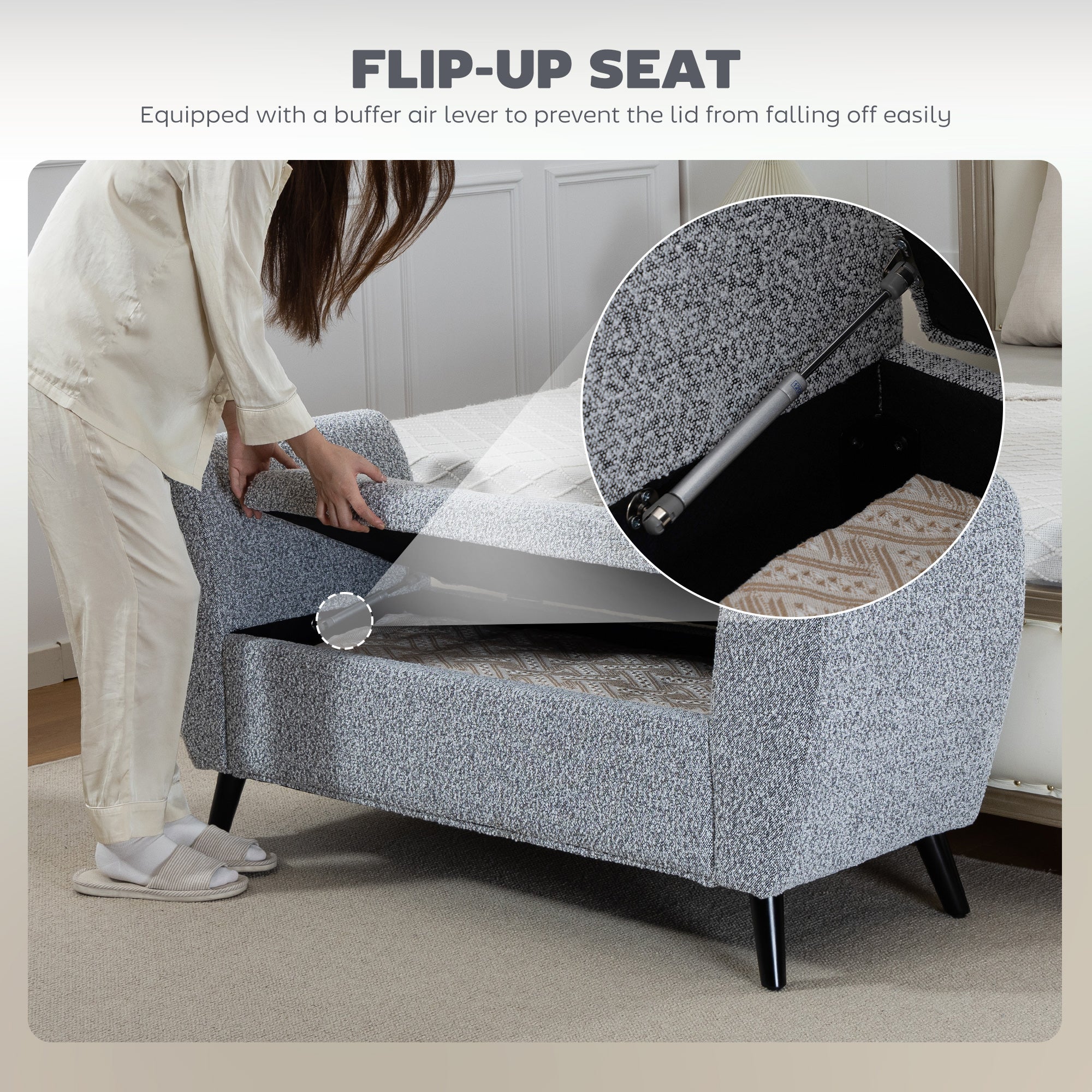 Storage Ottoman Bench - Grey 55"-DECOROLALA