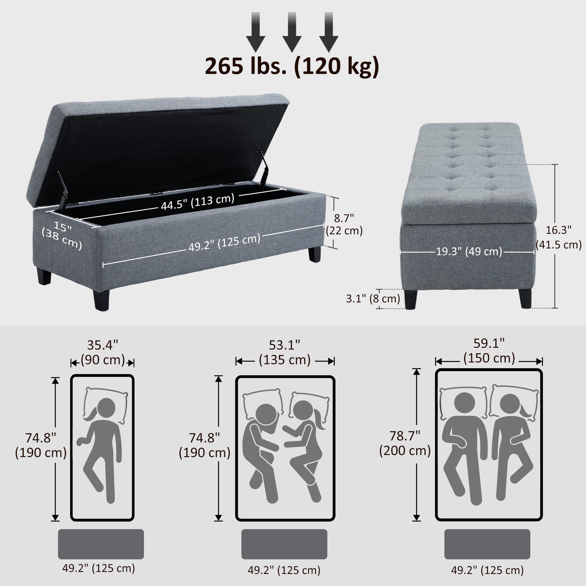 Storage Ottoman Bench - Grey Tufted Linen-DECOROLALA