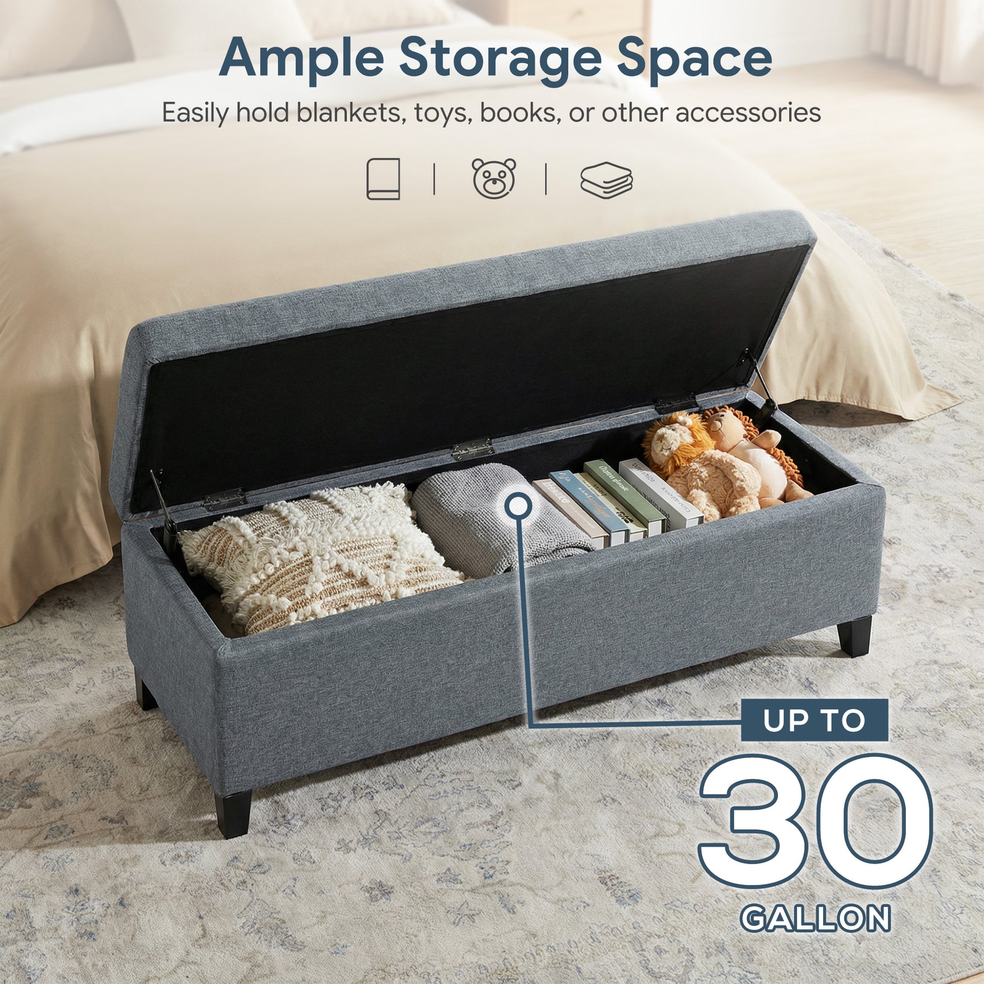 Storage Ottoman Bench - Grey Tufted Linen-DECOROLALA