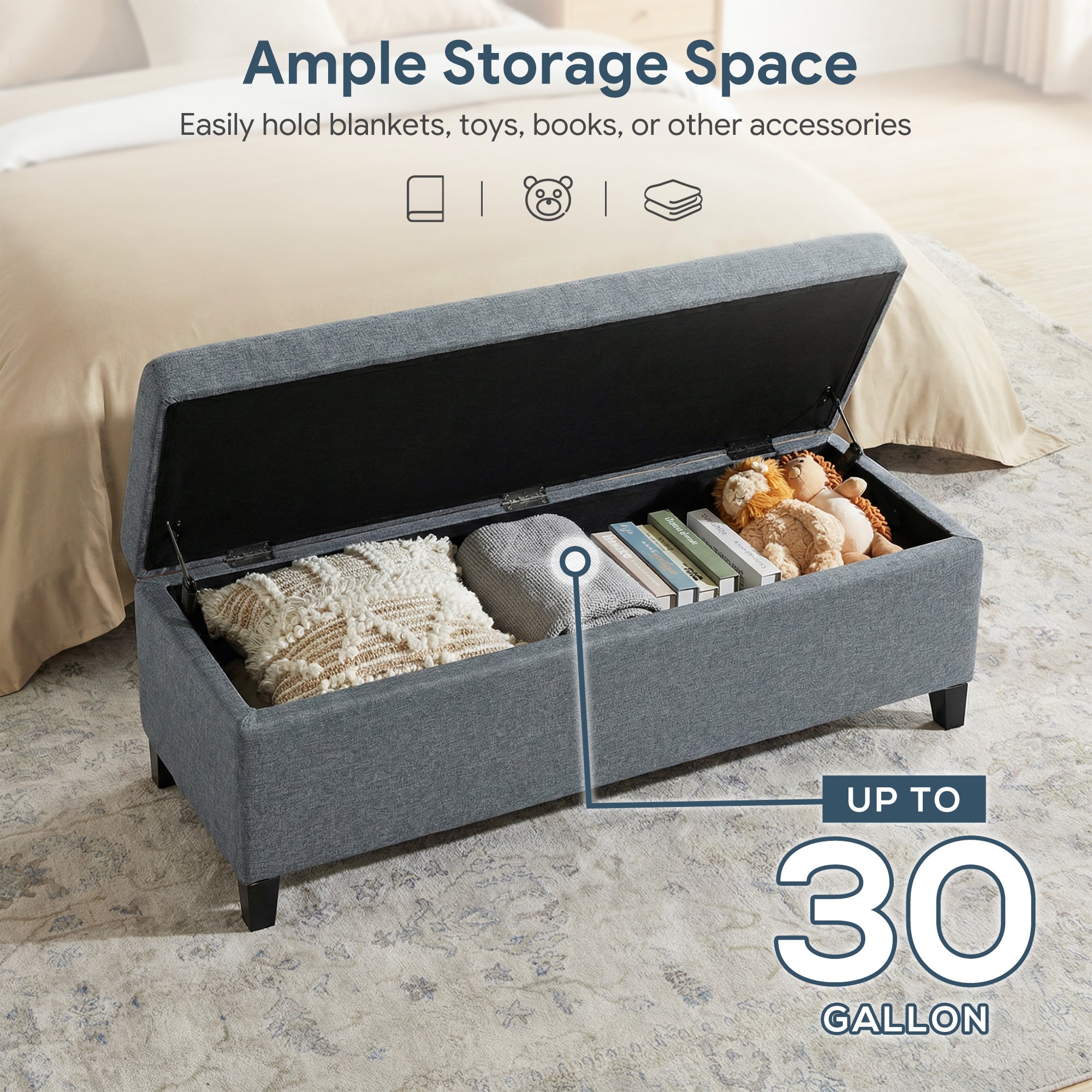 Storage Ottoman Bench - Grey Tufted Linen-DECOROLALA