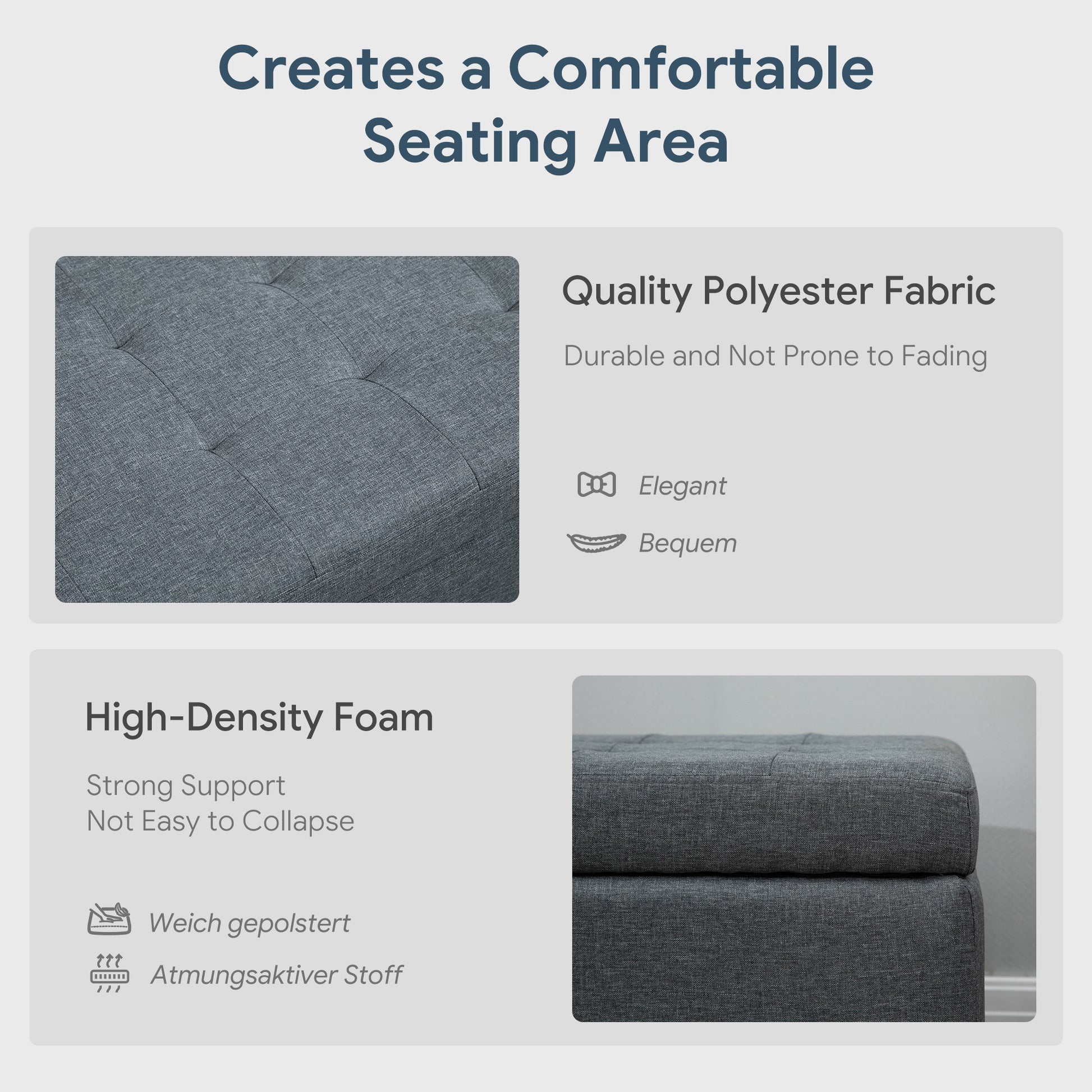 Storage Ottoman Bench - Grey Tufted Linen-DECOROLALA