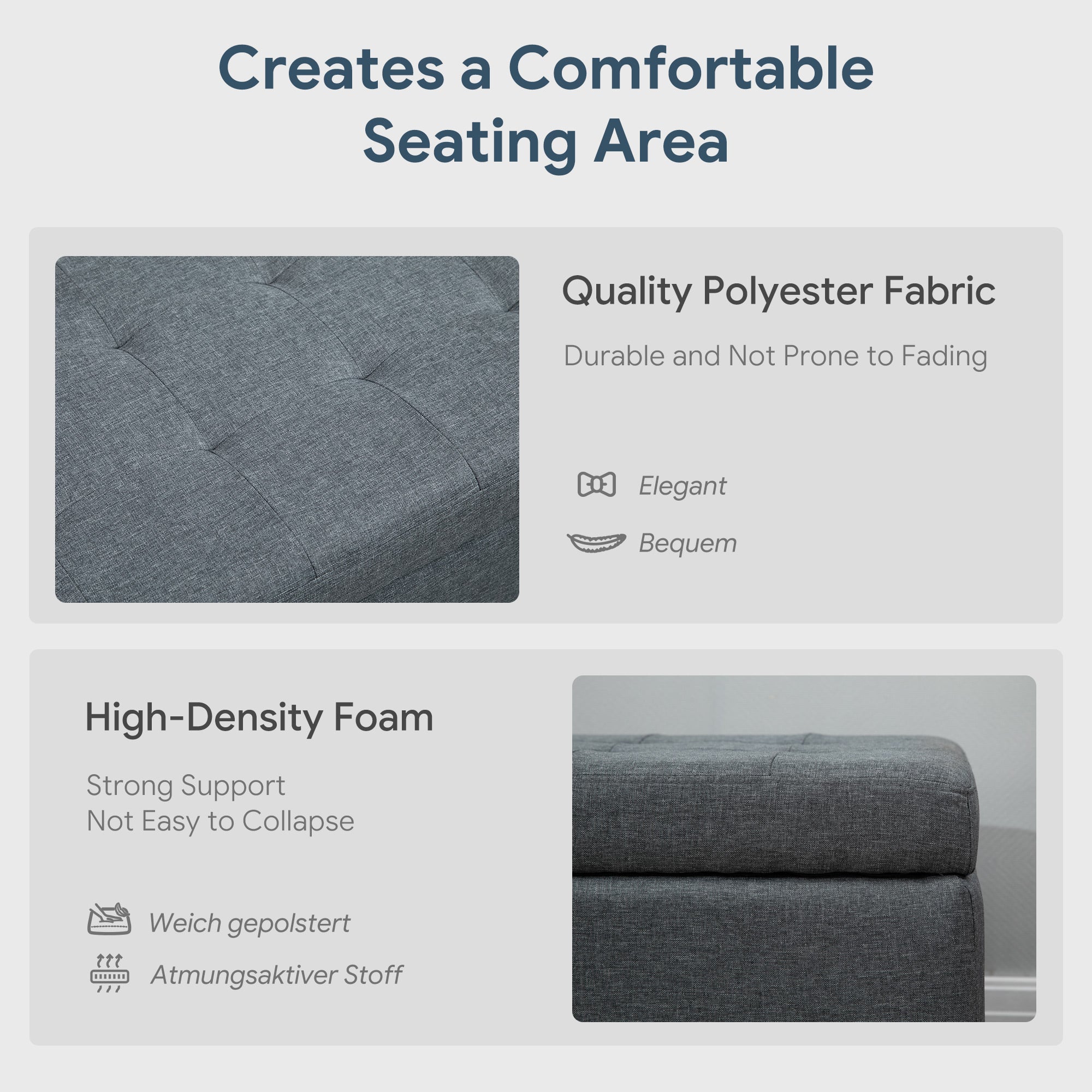 Storage Ottoman Bench - Grey Tufted Linen-DECOROLALA