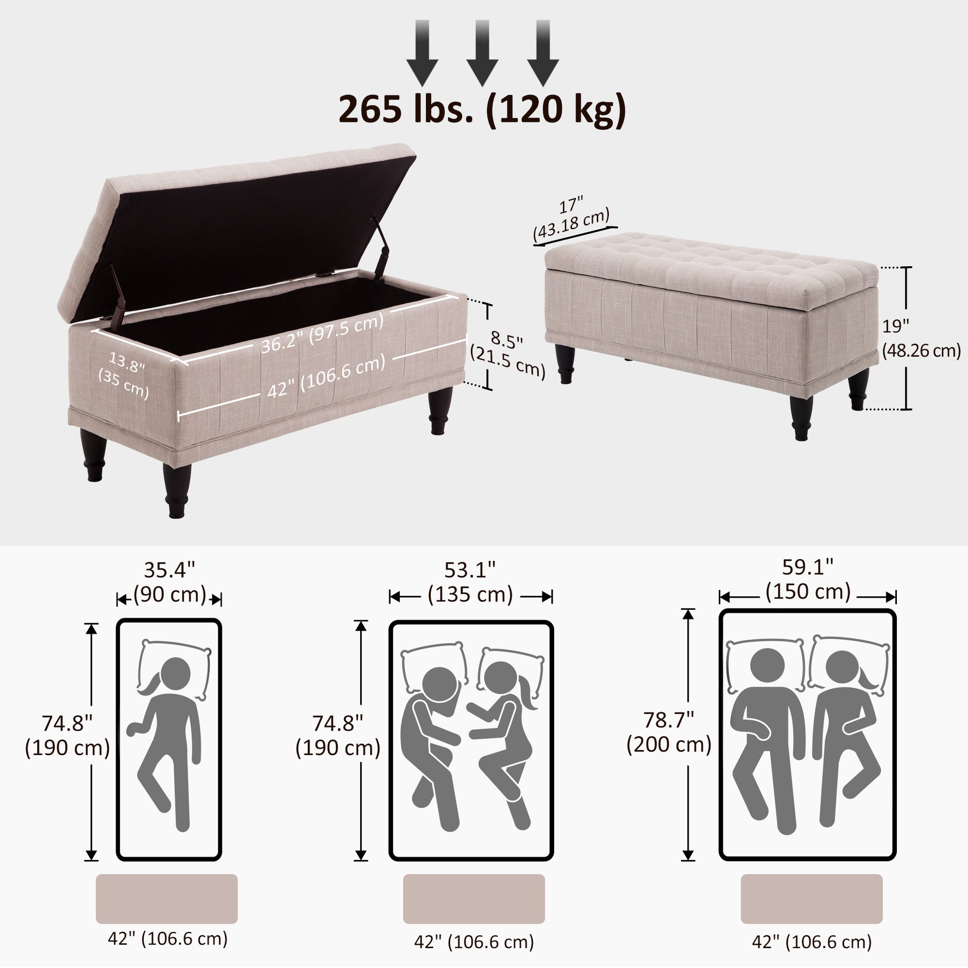 Storage Ottoman Bench Linen Beige 42"-DECOROLALA