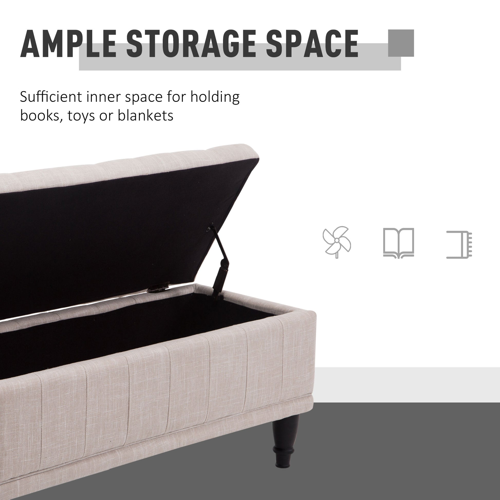 Storage Ottoman Bench Linen Beige 42"-DECOROLALA