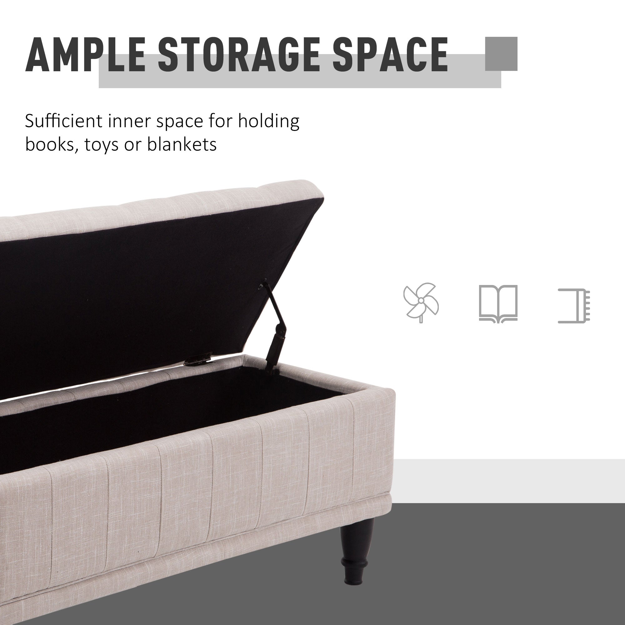 Storage Ottoman Bench Linen Beige 42"-DECOROLALA