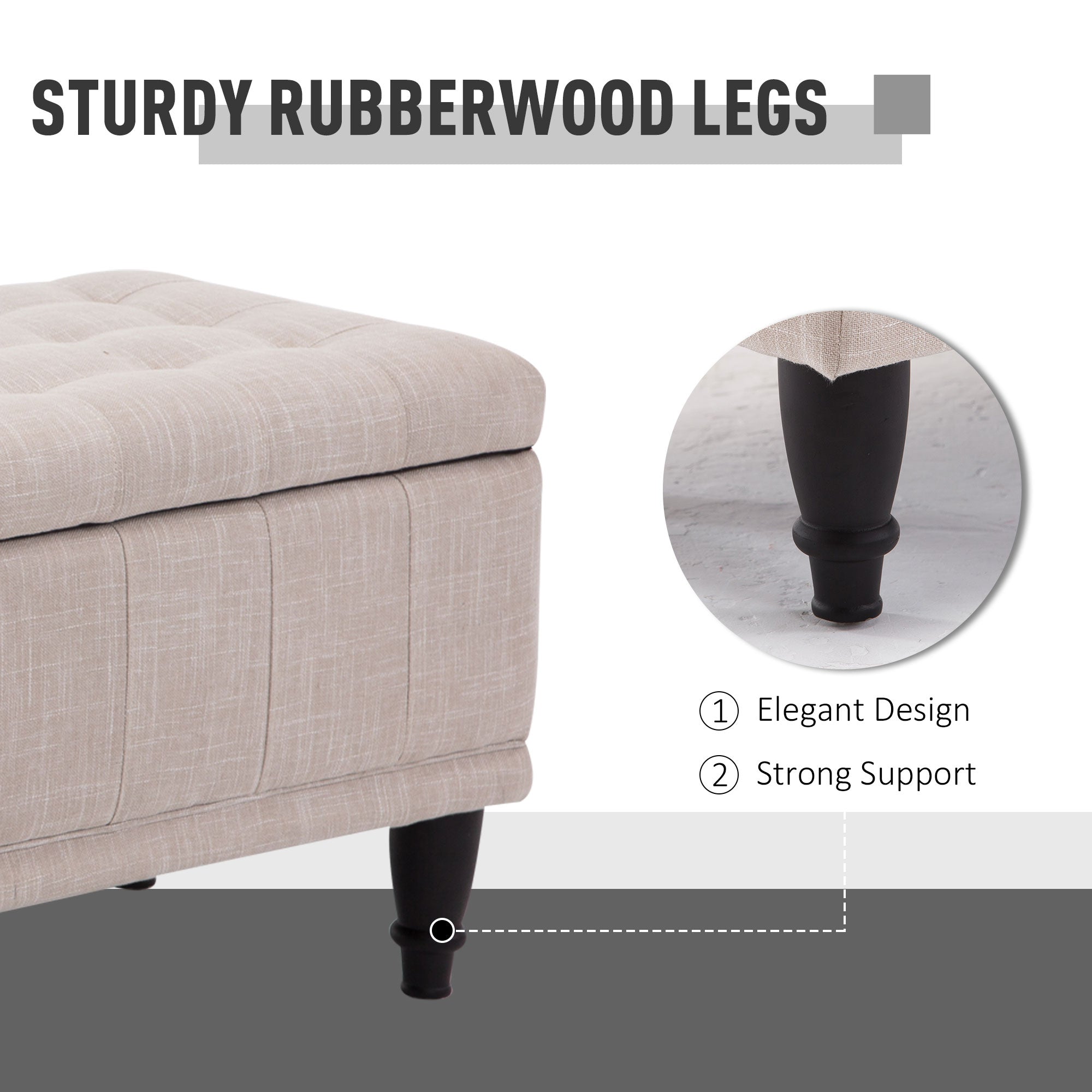 Storage Ottoman Bench Linen Beige 42"-DECOROLALA