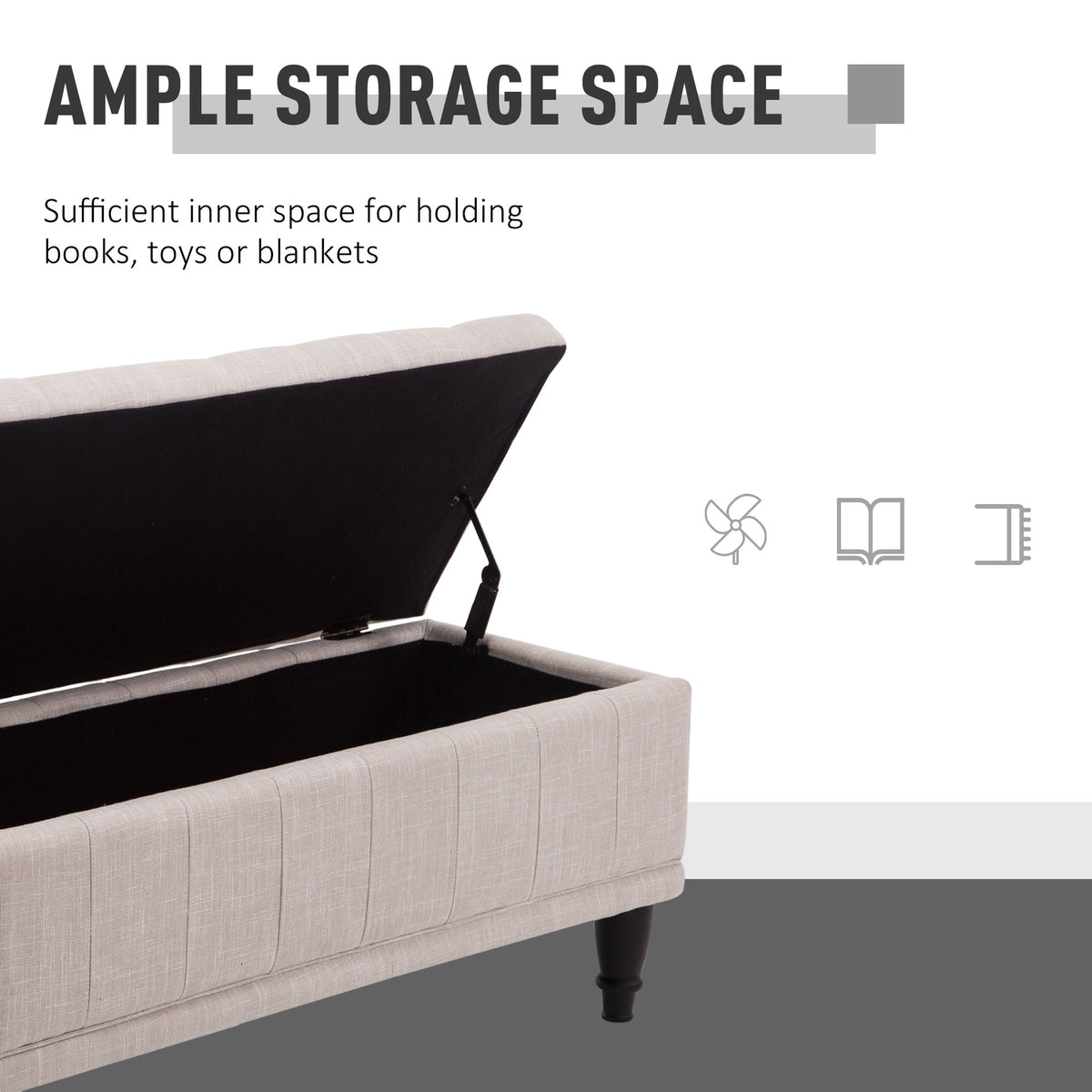Storage Ottoman Bench Linen Beige 42"-DECOROLALA