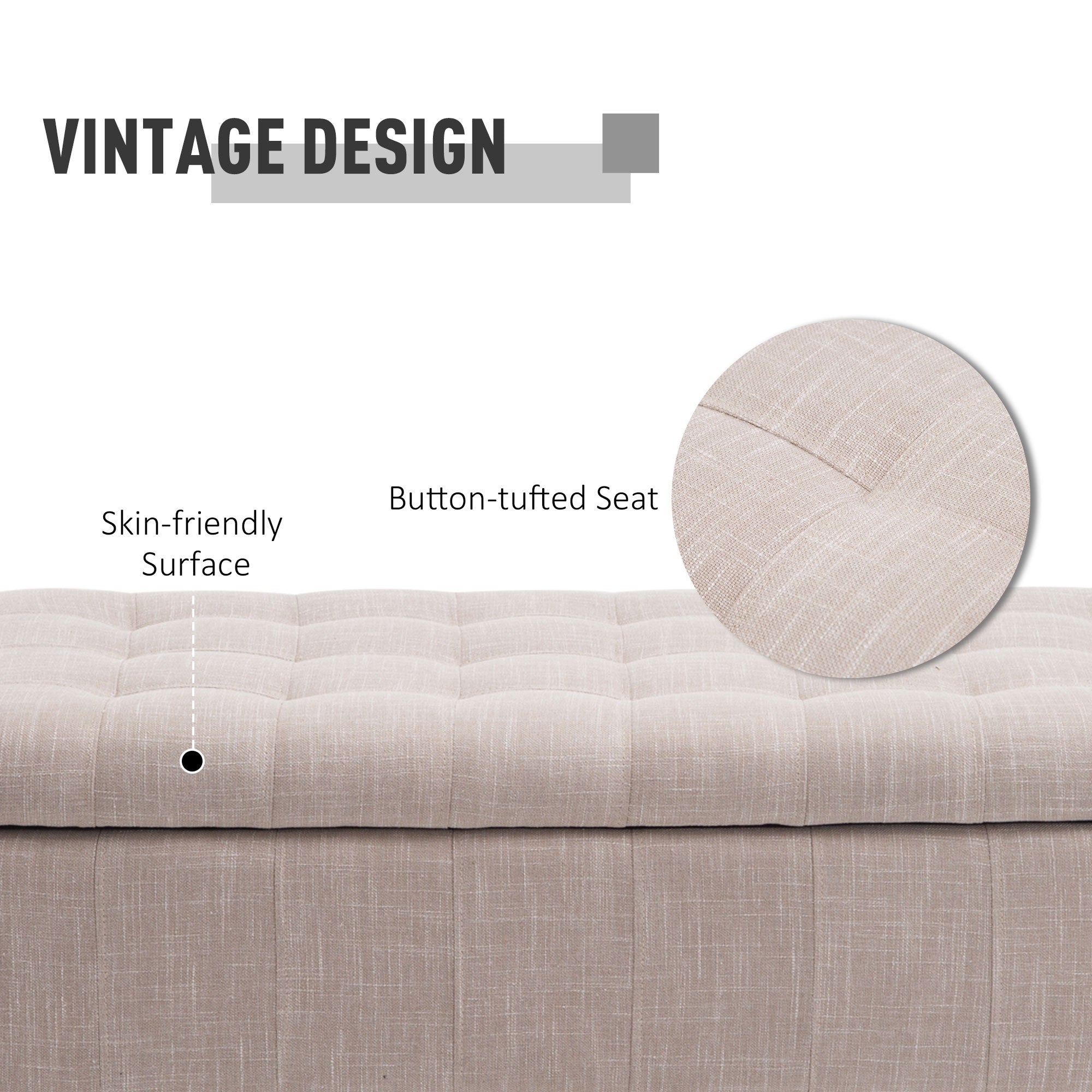 Storage Ottoman Bench Linen Beige 42"-DECOROLALA