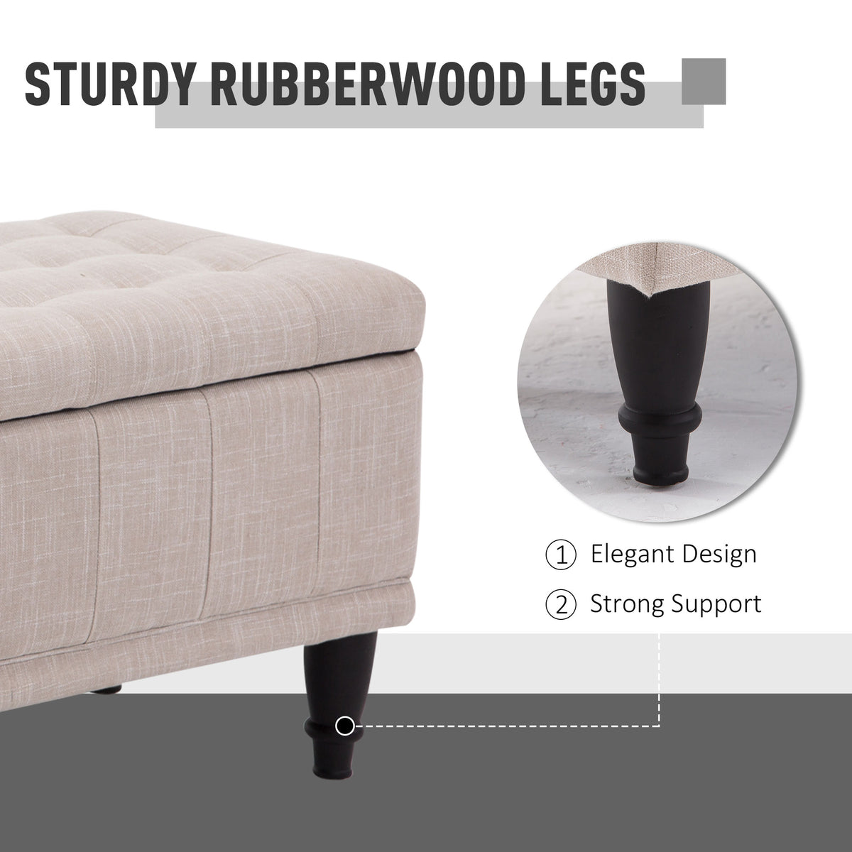 Storage Ottoman Bench Linen Beige 42"-DECOROLALA