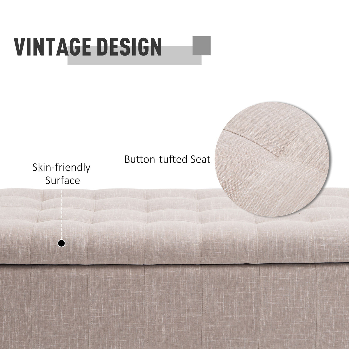 Storage Ottoman Bench Linen Beige 42"-DECOROLALA