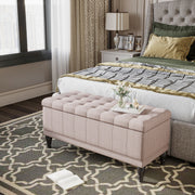 Storage Ottoman Bench Linen Beige 42"-DECOROLALA