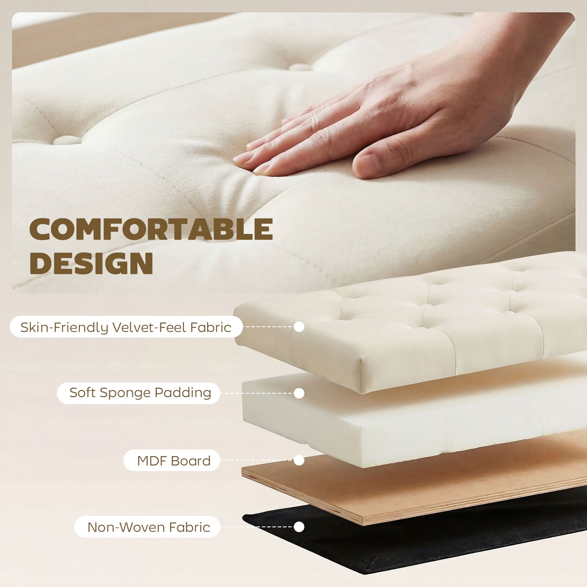 Storage Ottoman Velvet Beige 54"-DECOROLALA
