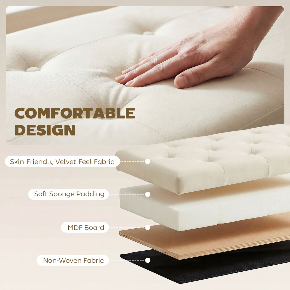 Storage Ottoman Velvet Beige 54"-DECOROLALA