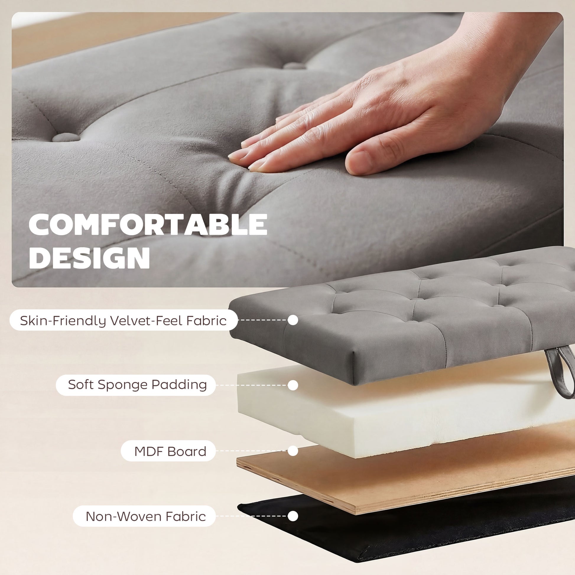 Storage Ottoman Velvet Grey 54"-DECOROLALA