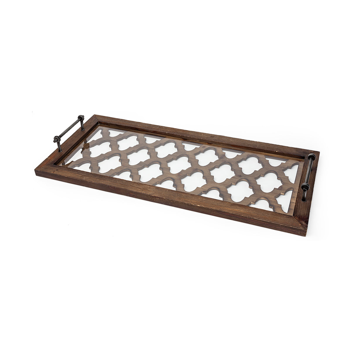Stotonic 35L x 16W Brown Wood W Glass Top Rectangular Serving Tray-Trays-DECOROLALA