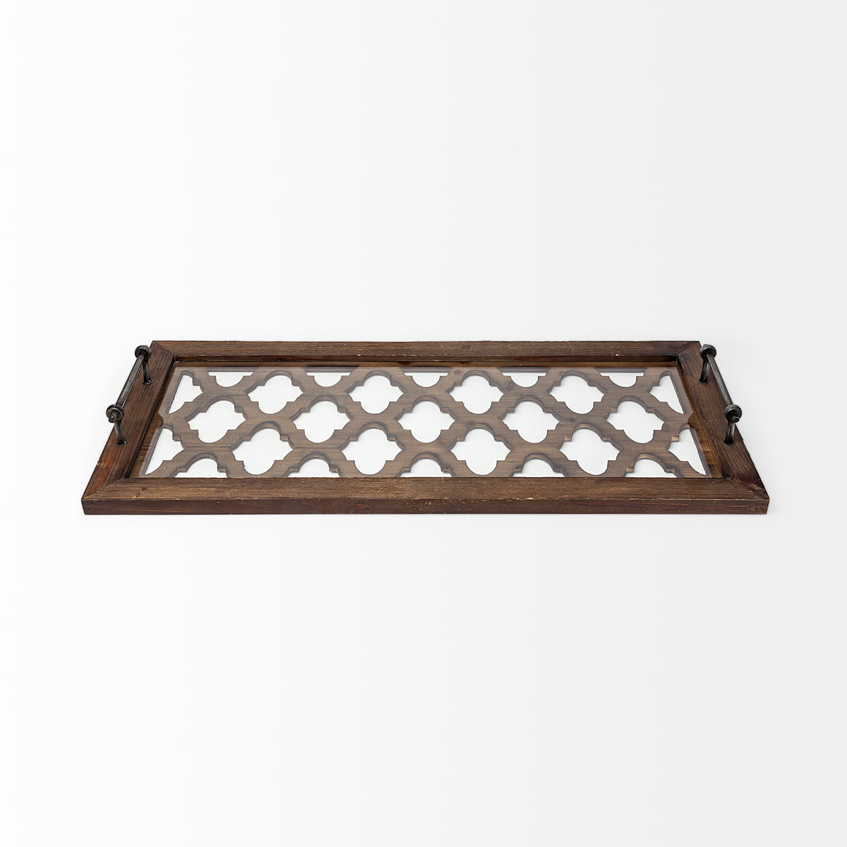 Stotonic 35L x 16W Brown Wood W Glass Top Rectangular Serving Tray-Trays-DECOROLALA