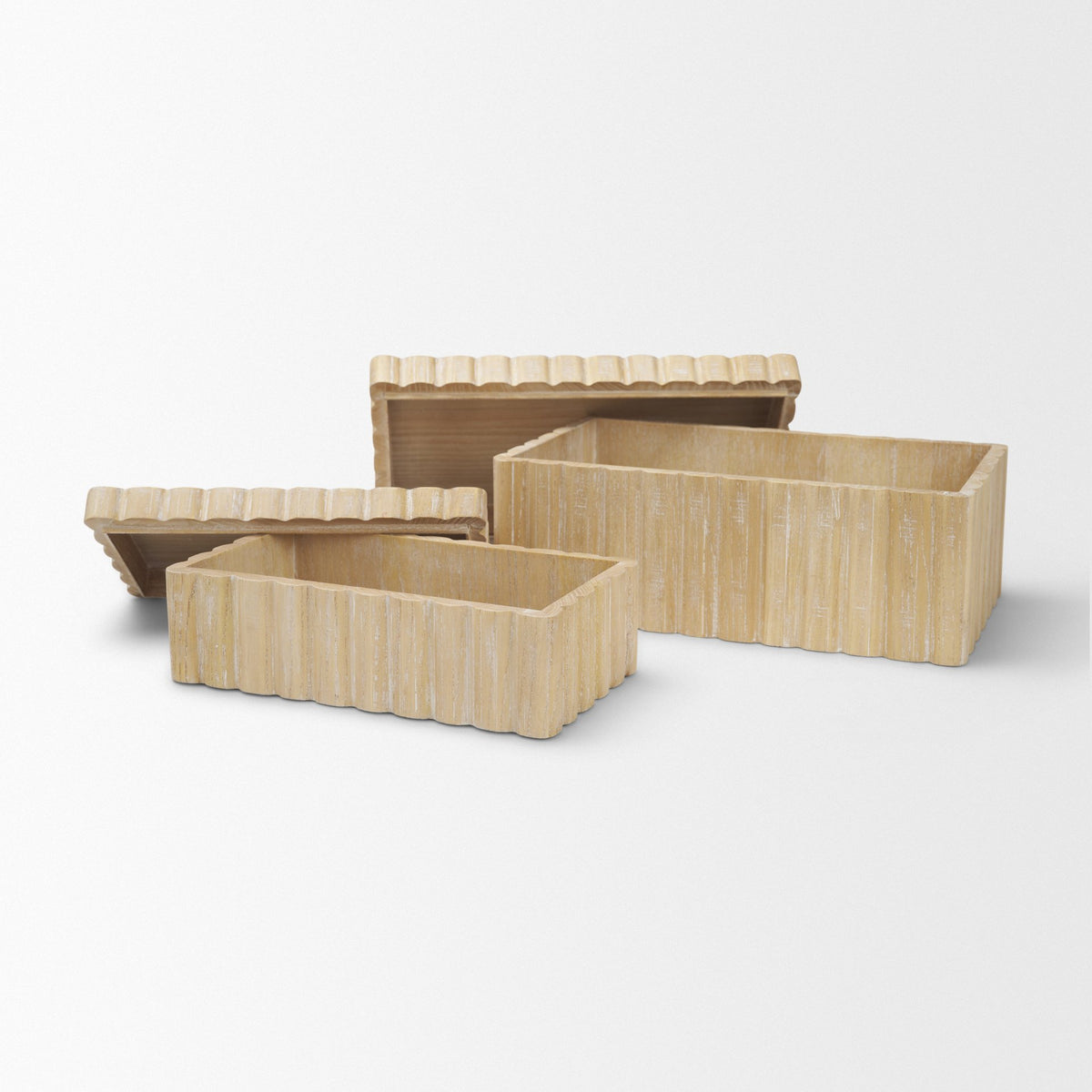 Strata Fluted Walnut Wood Decorative Box Set-Boxes-DECOROLALA