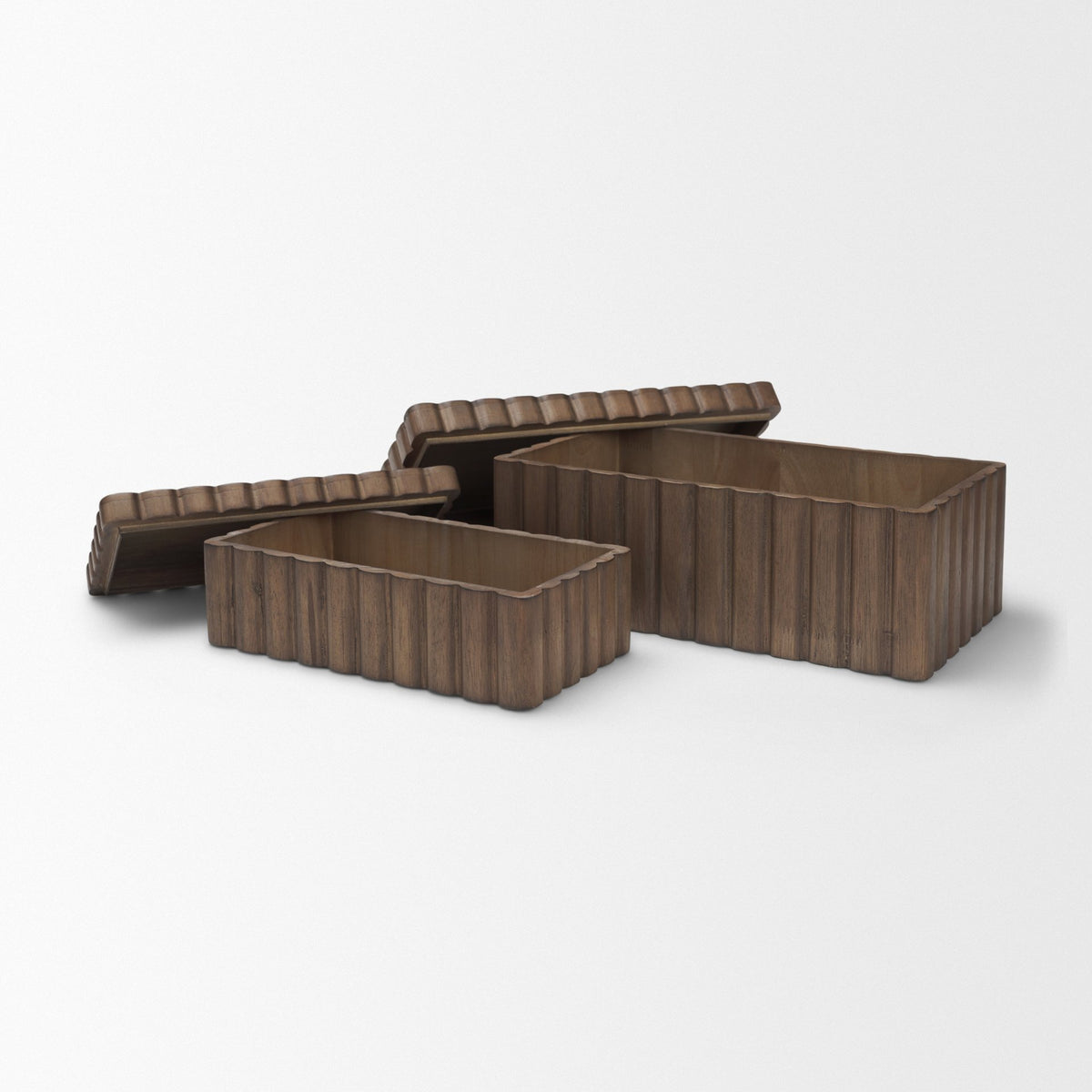 Strata Fluted Walnut Wood Decorative Box Set-Boxes-DECOROLALA