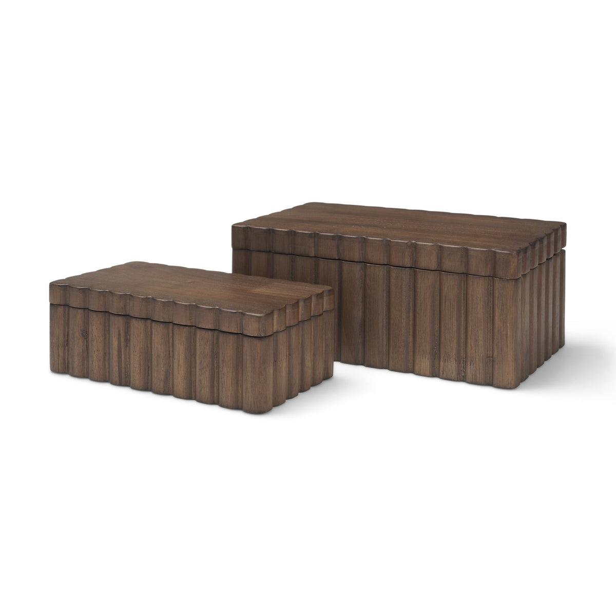 Strata Fluted Walnut Wood Decorative Box Set-Boxes-DECOROLALA