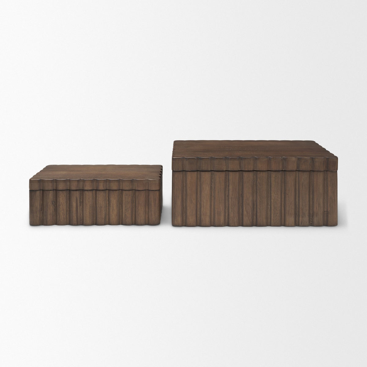 Strata Fluted Walnut Wood Decorative Box Set-Boxes-DECOROLALA