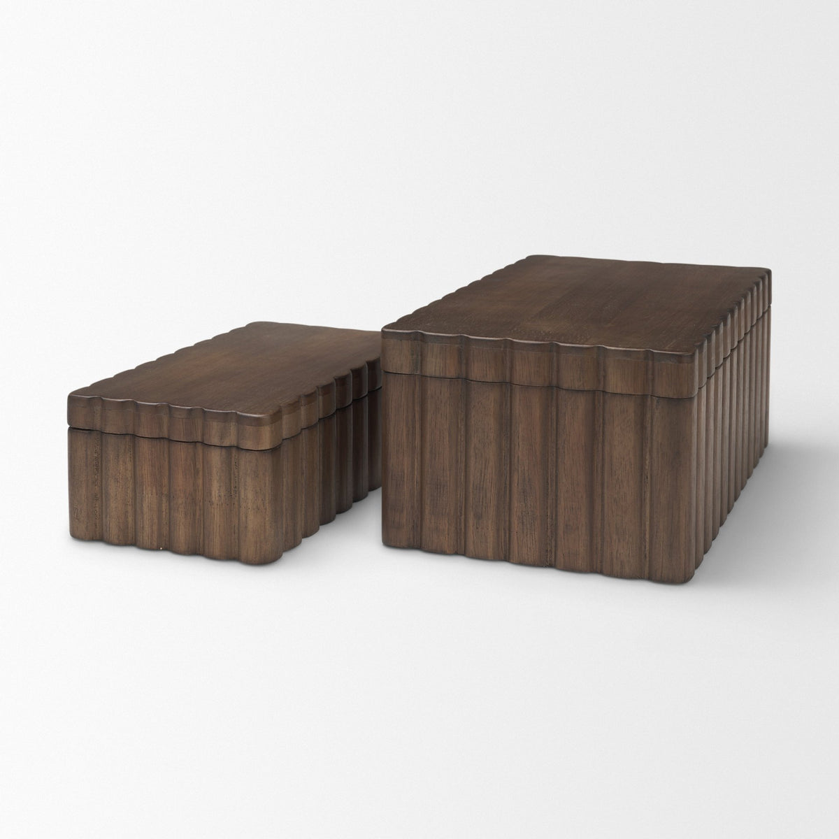 Strata Fluted Walnut Wood Decorative Box Set-Boxes-DECOROLALA