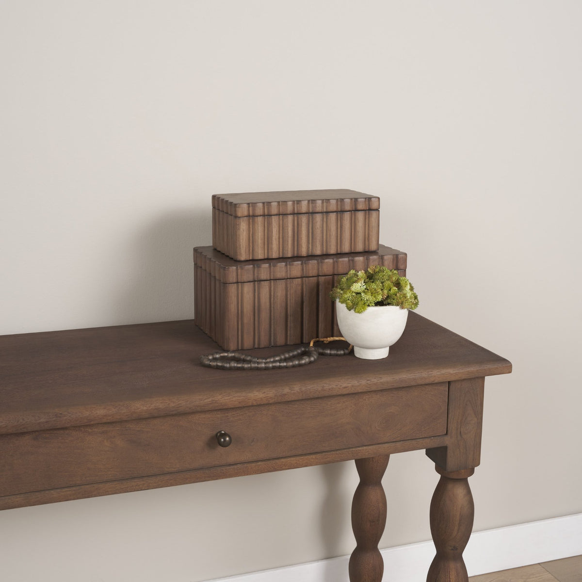 Strata Fluted Walnut Wood Decorative Box Set-Boxes-DECOROLALA