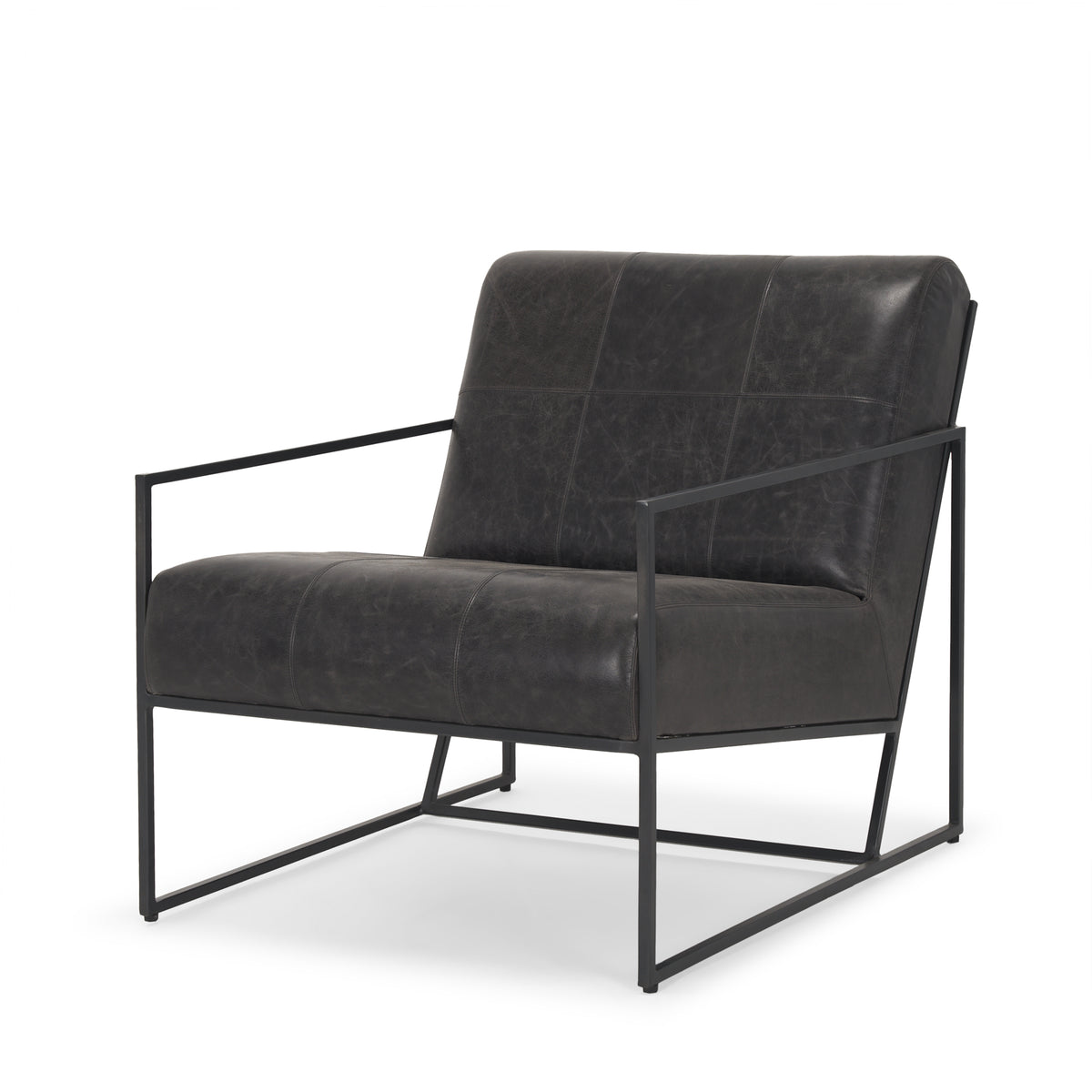 Stratton Gunmetal & Aged Leather Accent Chair-Accent Chairs-DECOROLALA