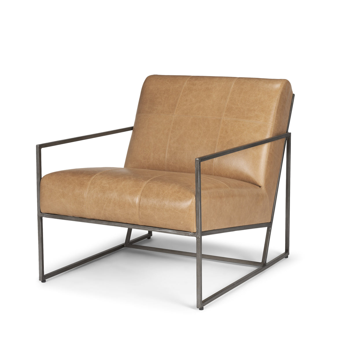 Stratton Gunmetal & Aged Leather Accent Chair-Accent Chairs-DECOROLALA