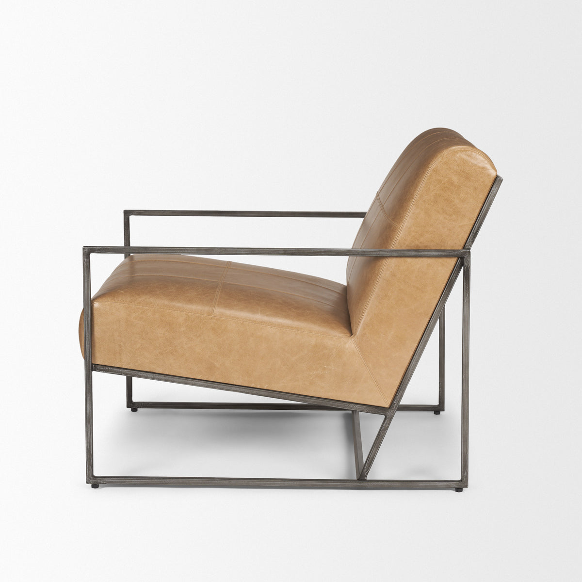 Stratton Gunmetal w/ Genuine Aged Leather Upholstered Accent Chair-Accent Chairs-DECOROLALA
