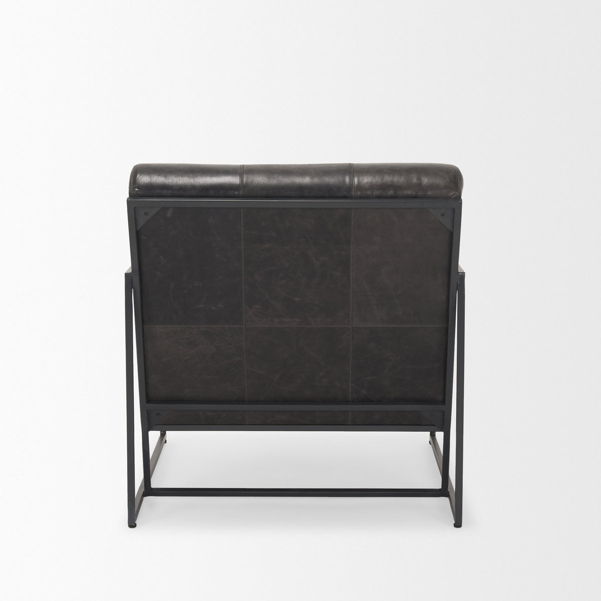 Stratton Gunmetal w/ Genuine Aged Leather Upholstered Accent Chair-Accent Chairs-DECOROLALA