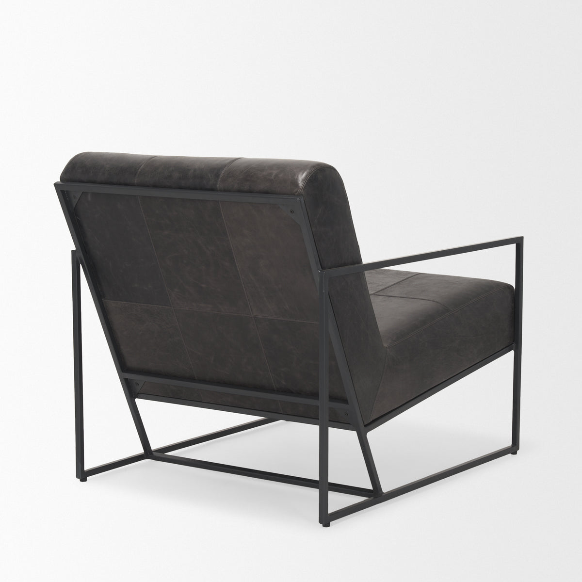 Stratton Gunmetal w/ Genuine Aged Leather Upholstered Accent Chair-Accent Chairs-DECOROLALA