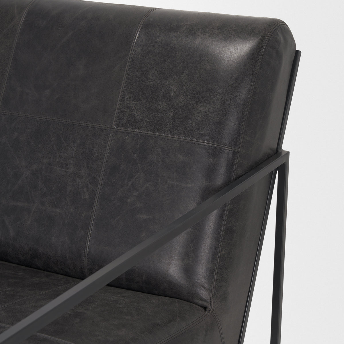 Stratton Gunmetal w/ Genuine Aged Leather Upholstered Accent Chair-Accent Chairs-DECOROLALA