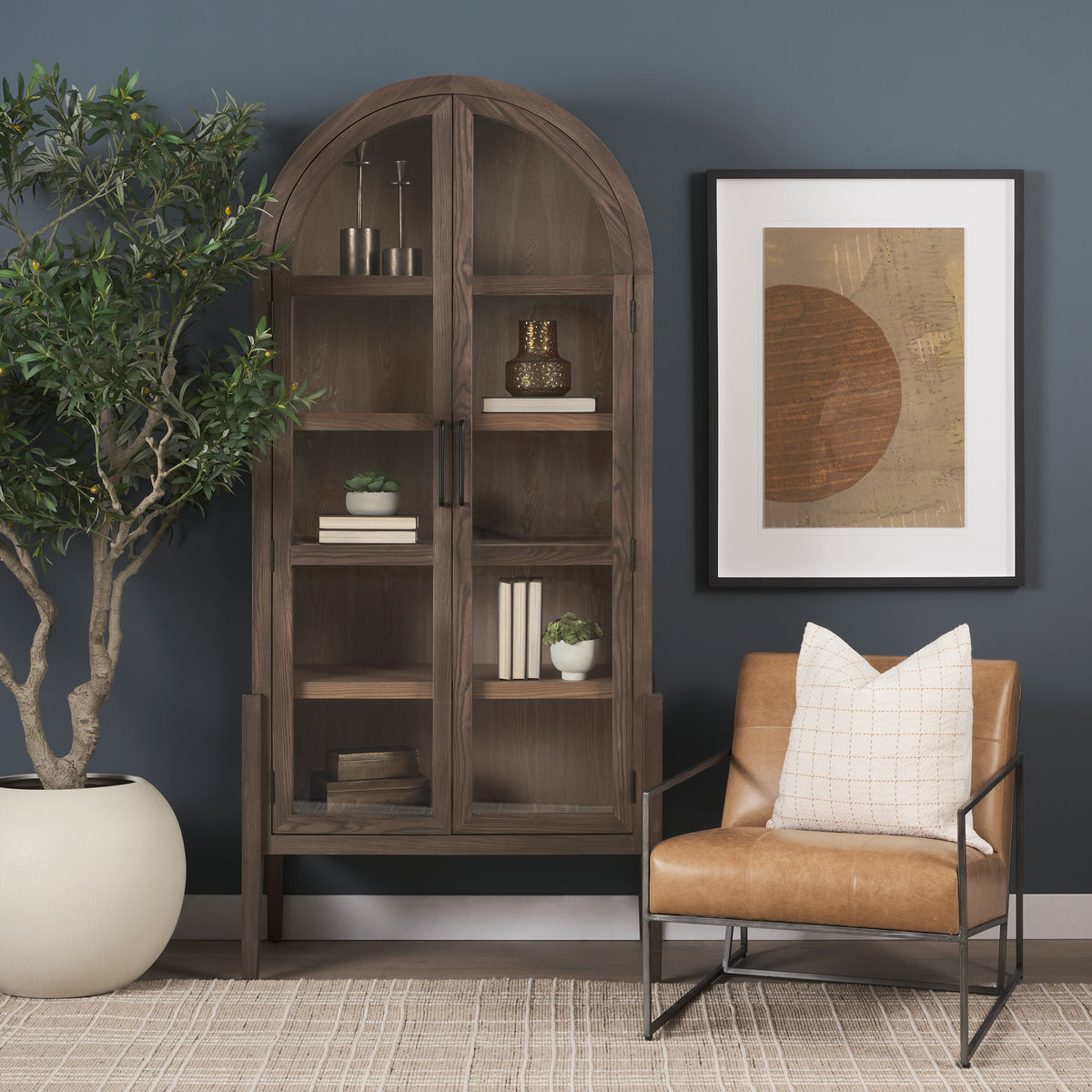 Stratton Gunmetal w/ Genuine Aged Leather Upholstered Accent Chair-Accent Chairs-DECOROLALA