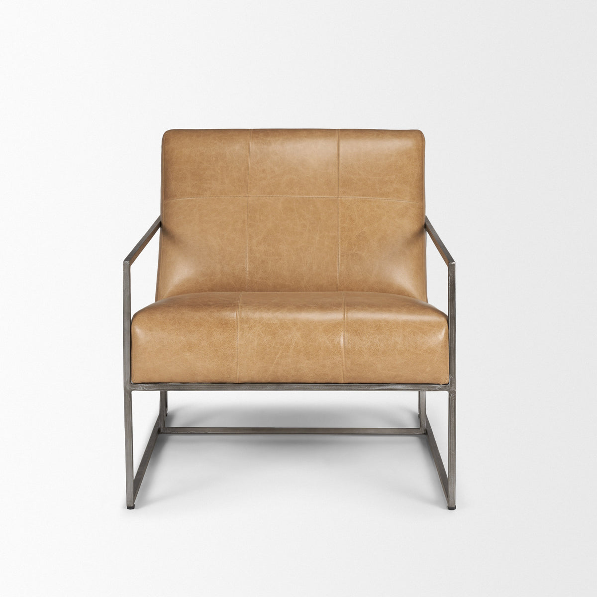 Stratton Gunmetal w/ Genuine Aged Leather Upholstered Accent Chair-Accent Chairs-DECOROLALA