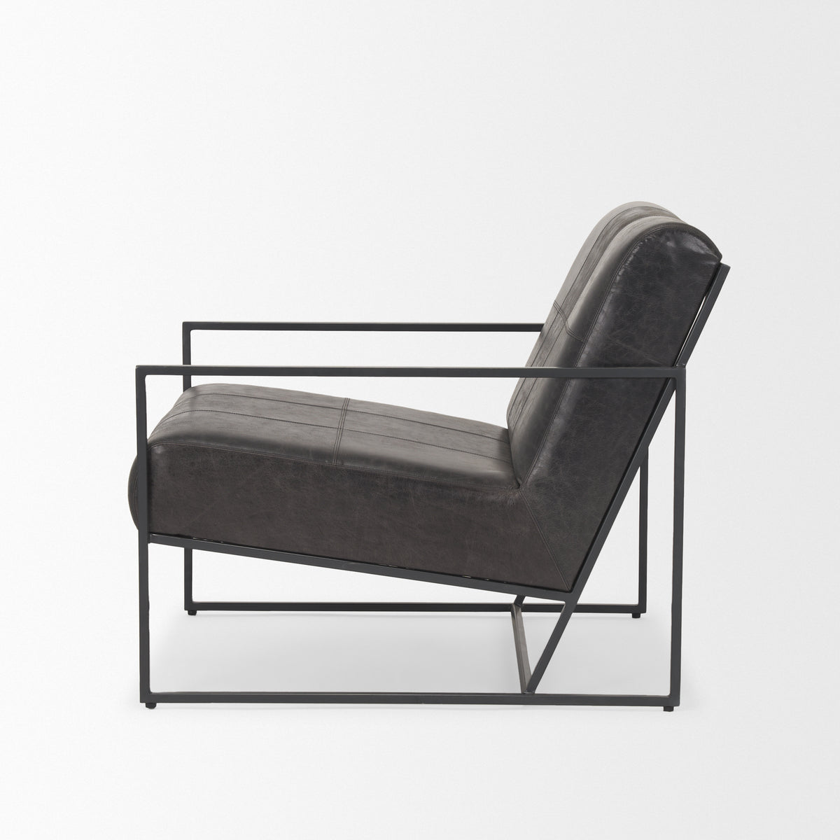 Stratton Gunmetal w/ Genuine Aged Leather Upholstered Accent Chair-Accent Chairs-DECOROLALA