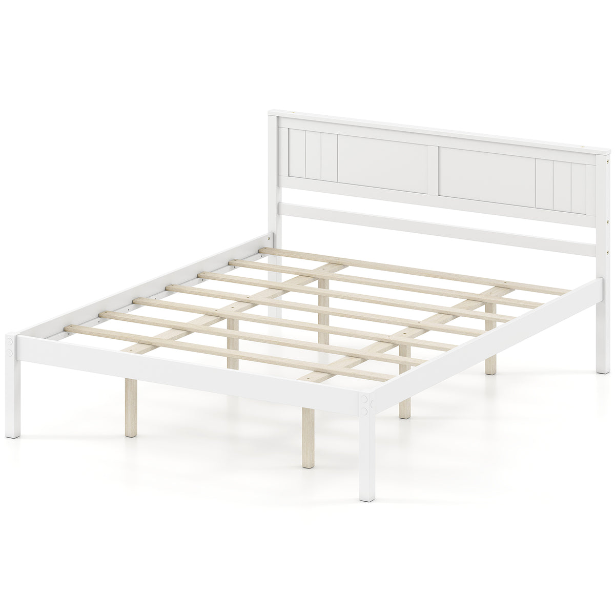 Sturdy Wooden Bed Frame with Headboard and Slat Support-Simple Bed Frame-DECOROLALA