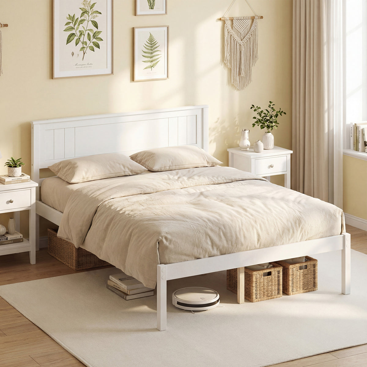 Sturdy Wooden Bed Frame with Headboard and Slat Support-Simple Bed Frame-DECOROLALA